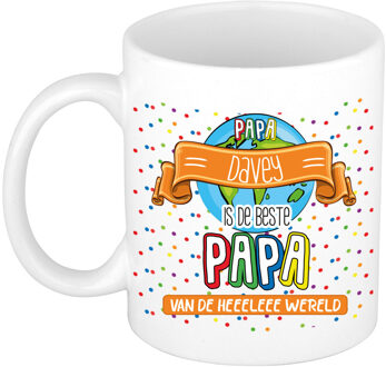 Bellatio Decorations Naam mok papa Davey - wit - de beste - keramiek - 300 ml - Vaderdag/verjaardag