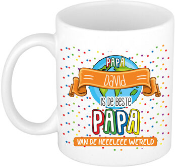 Bellatio Decorations Naam mok papa David - wit - de beste - keramiek - 300 ml - Vaderdag/verjaardag