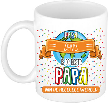 Bellatio Decorations Naam mok papa Davy - wit - de beste - keramiek - 300 ml - Vaderdag/verjaardag