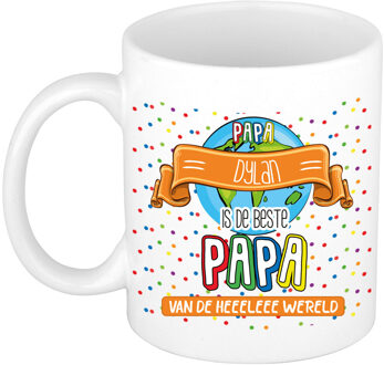 Bellatio Decorations Naam mok papa Dylan - wit - de beste - keramiek - 300 ml - Vaderdag/verjaardag Multi
