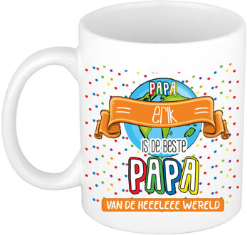 Bellatio Decorations Naam mok papa Erik - wit - de beste - keramiek - 300 ml - Vaderdag/verjaardag Multi