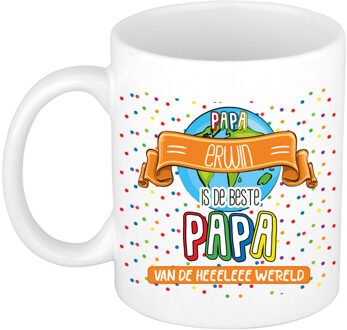Bellatio Decorations Naam mok papa Erwin - wit - de beste - keramiek - 300 ml - Vaderdag/verjaardag