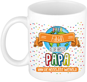 Bellatio Decorations Naam mok papa Fabian - wit - de beste - keramiek - 300 ml - Vaderdag/verjaardag