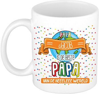 Bellatio Decorations Naam mok papa Jacob - wit - de beste - keramiek - 300 ml - Vaderdag/verjaardag