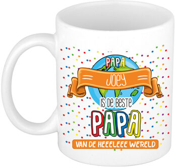 Bellatio Decorations Naam mok papa Joey - wit - de beste - keramiek - 300 ml - Vaderdag/verjaardag Multi