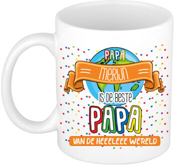 Bellatio Decorations Naam mok papa Merijn - wit - de beste - keramiek - 300 ml - Vaderdag/verjaardag Multi