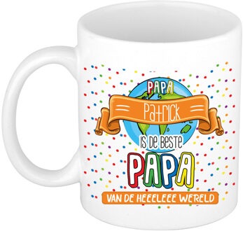 Bellatio Decorations Naam mok papa Patrick - wit - de beste - keramiek - 300 ml - Vaderdag/verjaardag Multi