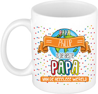 Bellatio Decorations Naam mok papa Phillip - wit - de beste - keramiek - 300 ml - Vaderdag/verjaardag