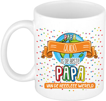 Bellatio Decorations Naam mok papa Quido - wit - de beste - keramiek - 300 ml - Vaderdag/verjaardag Multi