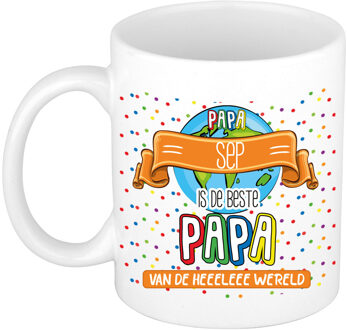 Bellatio Decorations Naam mok papa Sep - wit - de beste - keramiek - 300 ml - Vaderdag/verjaardag