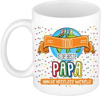 Bellatio Decorations Naam mok papa Timo - wit - de beste - keramiek - 300 ml - Vaderdag/verjaardag Multi