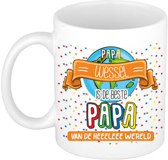 Bellatio Decorations Naam mok papa Wessel - wit - de beste - keramiek - 300 ml - Vaderdag/verjaardag Multi