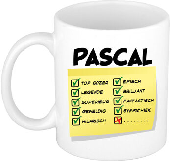 Bellatio Decorations Naam mok Pascal - wit - top gozer - keramiek - 300 ml - cadeau collega beker