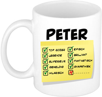 Bellatio Decorations Naam mok Peter - wit - top gozer - keramiek - 300 ml - cadeau collega beker