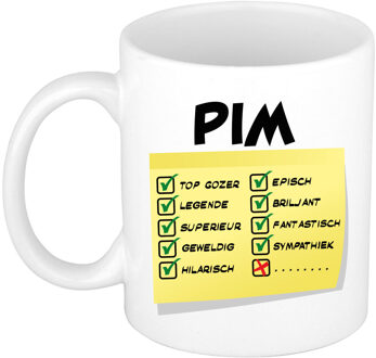 Bellatio Decorations Naam mok Pim - wit - top gozer - keramiek - 300 ml - cadeau collega beker