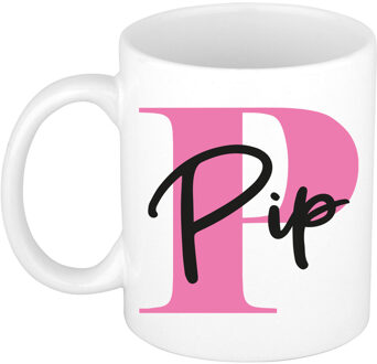 Bellatio Decorations Naam mok Pip - roze - wit - keramiek - 300 ml - verjaardag/cadeau beker