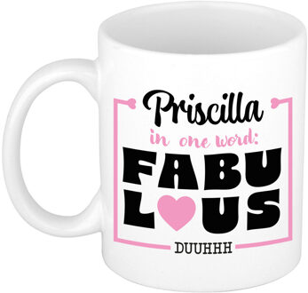 Bellatio Decorations Naam mok Priscilla - wit - Fabulous - keramiek - 300 ml - cadeau collega beker