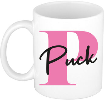 Bellatio Decorations Naam mok Puck - roze - wit - keramiek - 300 ml - verjaardag/cadeau beker