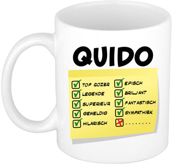 Bellatio Decorations Naam mok Quido - wit - top gozer - keramiek - 300 ml - cadeau collega beker