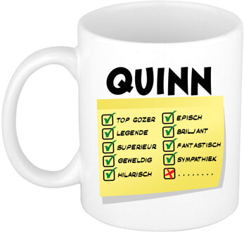 Bellatio Decorations Naam mok Quinn - wit - top gozer - keramiek - 300 ml - cadeau collega beker Geel