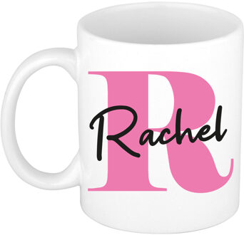 Bellatio Decorations Naam mok Rachel - roze - wit - keramiek - 300 ml - verjaardag/cadeau beker