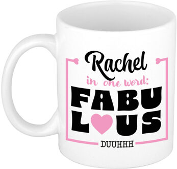 Bellatio Decorations Naam mok Rachel - wit - Fabulous - keramiek - 300 ml - cadeau collega beker Roze