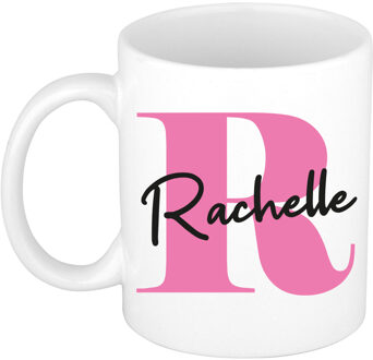Bellatio Decorations Naam mok Rachelle - roze - wit - keramiek - 300 ml - verjaardag/cadeau beker