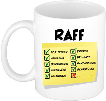 Bellatio Decorations Naam mok Raff - wit - top gozer - keramiek - 300 ml - cadeau collega beker Geel