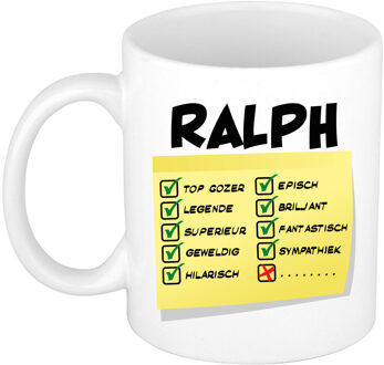 Bellatio Decorations Naam mok Ralph - wit - top gozer - keramiek - 300 ml - cadeau collega beker