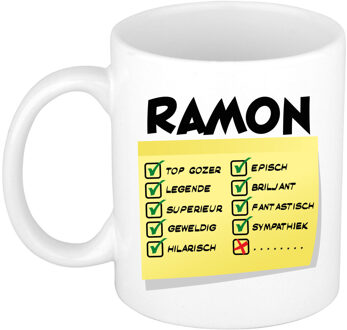 Bellatio Decorations Naam mok Ramon - wit - top gozer - keramiek - 300 ml - cadeau collega beker