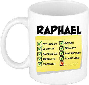 Bellatio Decorations Naam mok Raphael - wit - top gozer - keramiek - 300 ml - cadeau collega beker Geel