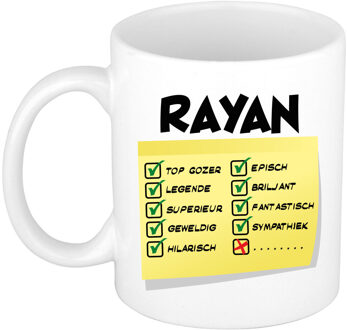 Bellatio Decorations Naam mok Rayan - wit - top gozer - keramiek - 300 ml - cadeau collega beker