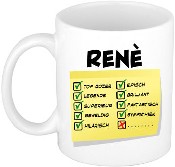 Bellatio Decorations Naam mok Ren? - wit - top gozer - keramiek - 300 ml - cadeau collega beker