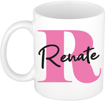 Bellatio Decorations Naam mok Renate - roze - wit - keramiek - 300 ml - verjaardag/cadeau beker Fuchsia