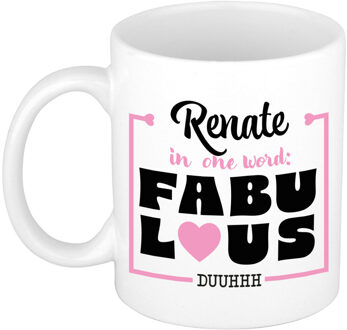 Bellatio Decorations Naam mok Renate - wit - Fabulous - keramiek - 300 ml - cadeau collega beker Roze