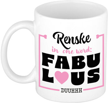 Bellatio Decorations Naam mok Renske - wit - Fabulous - keramiek - 300 ml - cadeau collega beker Roze