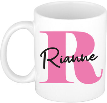 Bellatio Decorations Naam mok Rianne - roze - wit - keramiek - 300 ml - verjaardag/cadeau beker