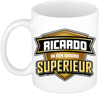 Bellatio Decorations Naam mok Ricardo - wit - Superieur - keramiek - 300 ml - cadeau collega beker Bruin