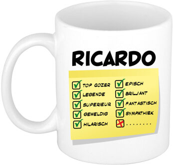 Bellatio Decorations Naam mok Ricardo - wit - top gozer - keramiek - 300 ml - cadeau collega beker