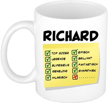 Bellatio Decorations Naam mok Richard - wit - top gozer - keramiek - 300 ml - cadeau collega beker
