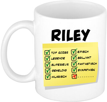 Bellatio Decorations Naam mok Riley - wit - top gozer - keramiek - 300 ml - cadeau collega beker Geel