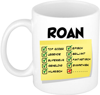 Bellatio Decorations Naam mok Roan - wit - top gozer - keramiek - 300 ml - cadeau collega beker Geel