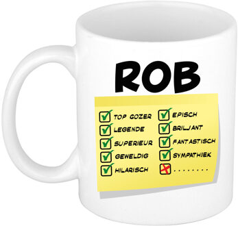 Bellatio Decorations Naam mok Rob - wit - top gozer - keramiek - 300 ml - cadeau collega beker