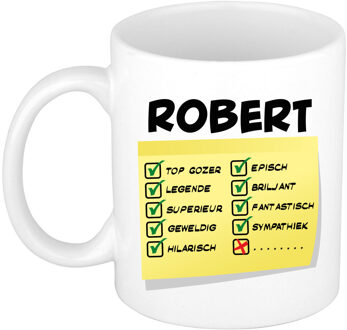 Bellatio Decorations Naam mok Robert - wit - top gozer - keramiek - 300 ml - cadeau collega beker Geel