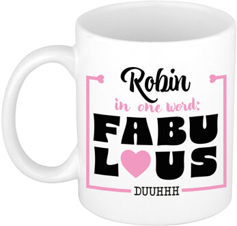 Bellatio Decorations Naam mok Robin - wit - Fabulous - keramiek - 300 ml - cadeau collega beker