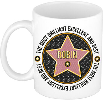 Bellatio Decorations Naam mok Robin - wit - Most Brilliant - keramiek - 300 ml - cadeau collega beker Zwart