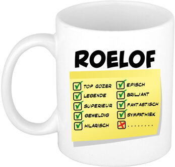 Bellatio Decorations Naam mok Roelof - wit - top gozer - keramiek - 300 ml - cadeau collega beker Geel