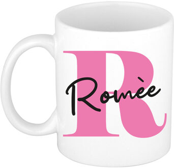 Bellatio Decorations Naam mok Rom?e - roze - wit - keramiek - 300 ml - verjaardag/cadeau beker