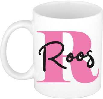 Bellatio Decorations Naam mok Roos - roze - wit - keramiek - 300 ml - verjaardag/cadeau beker