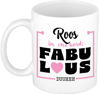 Bellatio Decorations Naam mok Roos - wit - Fabulous - keramiek - 300 ml - cadeau collega beker